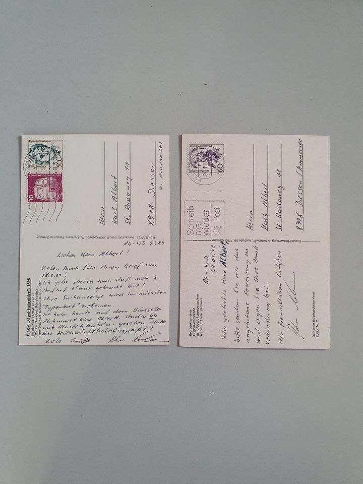 Postkarte „Opel-Fahrräder“ 1898, gelaufen 1989 und Urania in Dießen