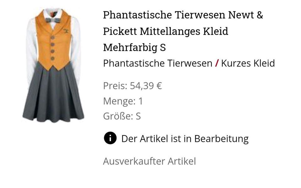 Phantastische Tierwesen Newt & Pickett Kleid S Harry Potter in Vellmar