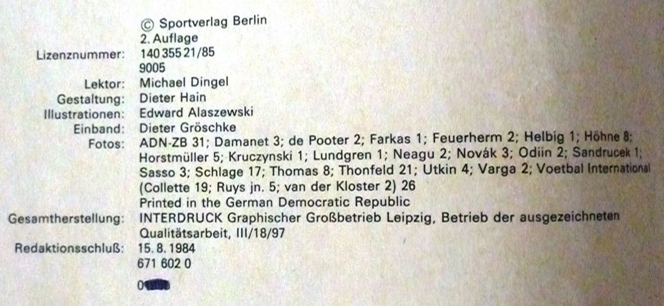 DDR-Buch Fußball Europameisterschaft/Europacup 1984 in Lübeck