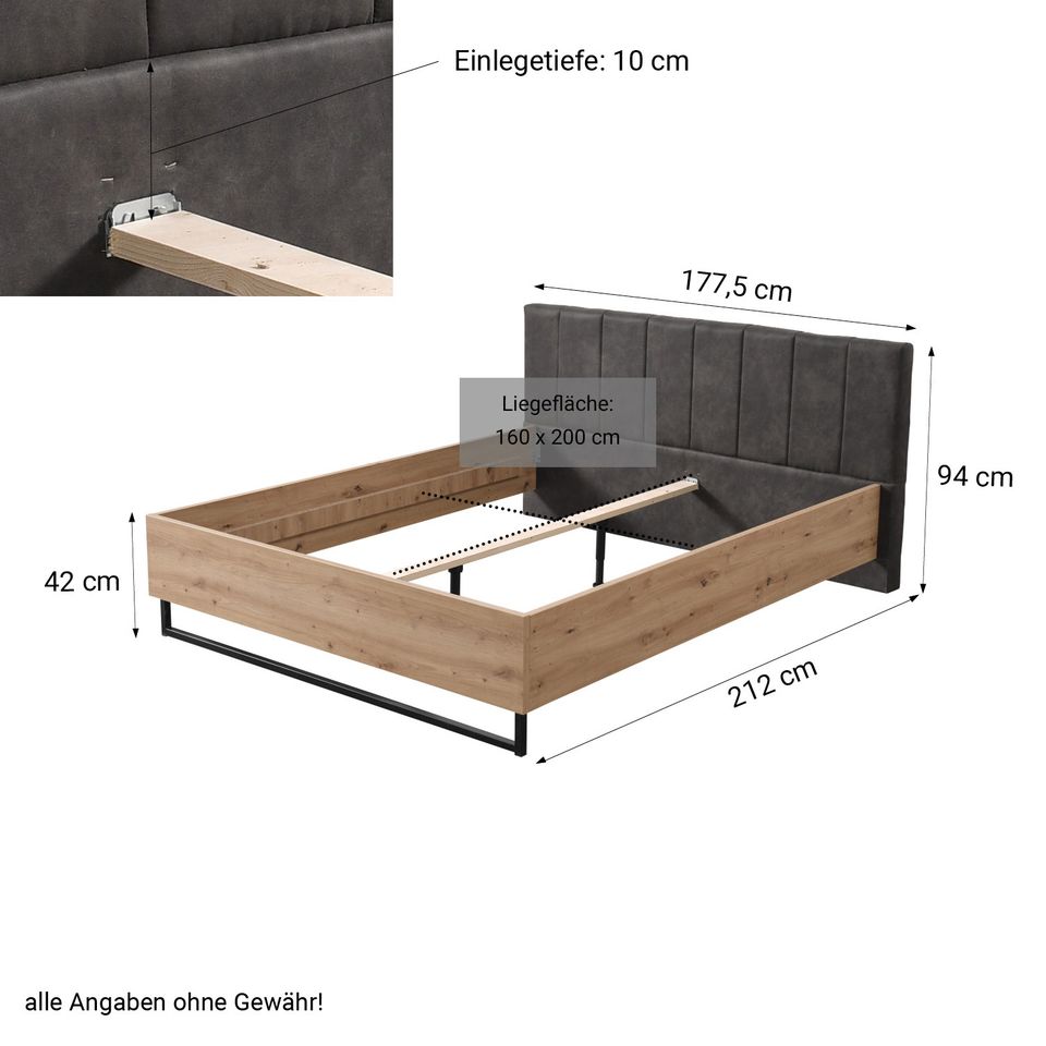 Bett Holzbett Doppelbett Eiche Holz 160x200 & 180x200 NEU 081-Fr in Frankfurt am Main