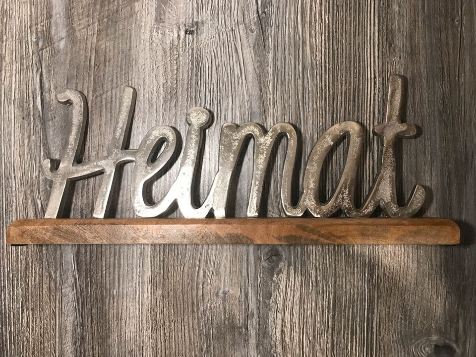 NEU Gilde Dekoration Schriftzug Heimat auf Holz in silberfarben in Essen