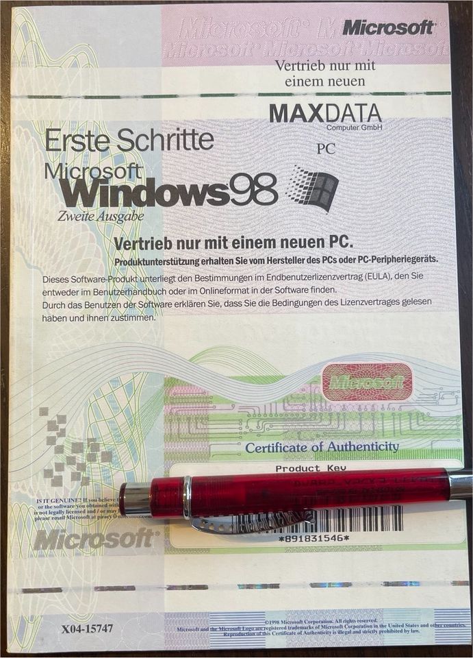 Microsoft Windows 98 second Edition Key Handbuch in Burg (Spreewald)