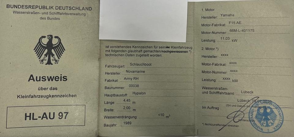 Festrumpf RIP Schlauchboot Novamarine in Rantrum