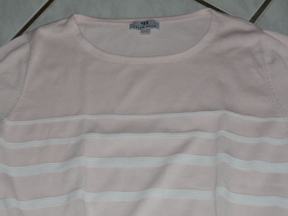 PETER HAHN Kurzarm Pullover - Rose / Weiß gestreift - Gr. 50 in Isenbüttel