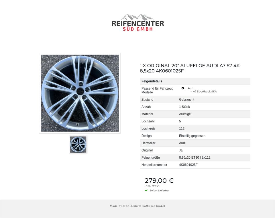 1 X ORIGINAL 20" ALUFELGE AUDI A7 S7 4K 8,5x20 4K0601025F #1FAC in Bad Tölz