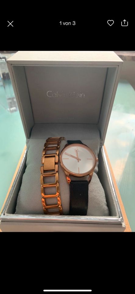 Original Calvin Klein Uhr Armbanduhr Perlmutt Damen Gold Roségold
