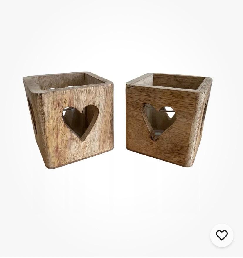 2 x 6 oder 12 Windlichter Mango - Holz mit Glas und Herz NEU OPV in Helsa