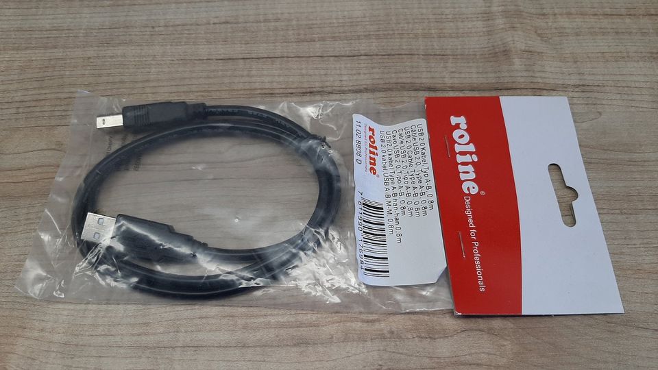 USB 2.0 Kabel Typ A-B schwarz 0,8m  (2 Stück - Neu in der OVP) in Pegnitz