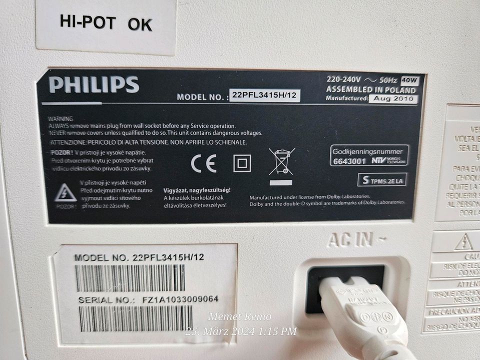 Philipps tv 22 zoll weiß in Berlin