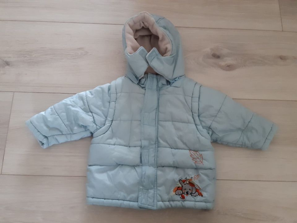 Winterjacke Anorak  Gr. 74 / 80 in hellblau mit Kapuze zum Abnehm in Olbernhau