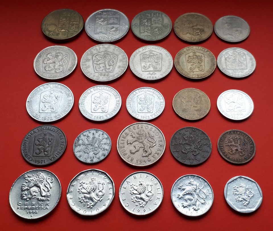 Alte Münzen aus Tschechoslowakei und Tschechien 25 Stück ab 1932 in Berlin