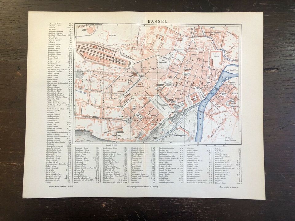 Um 1885: alter Stadtplan Kassel Landkarte in Feldafing