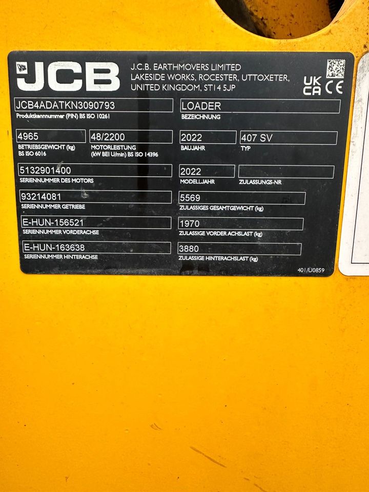 JCB 407 Radlader Netto 42000€ Lader BJ2022 Schaufel Palettengabel in Steinau an der Straße