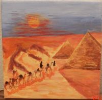 Acryl Bilder Gemälde Kunst , Wüste, Pyramiden, Kamele, Ägypten, West - Sossenheim Vorschau