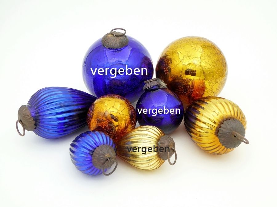 Weihnachten Glas Kugeln Zapfen schwer Biedermeier blau gold in Göttingen
