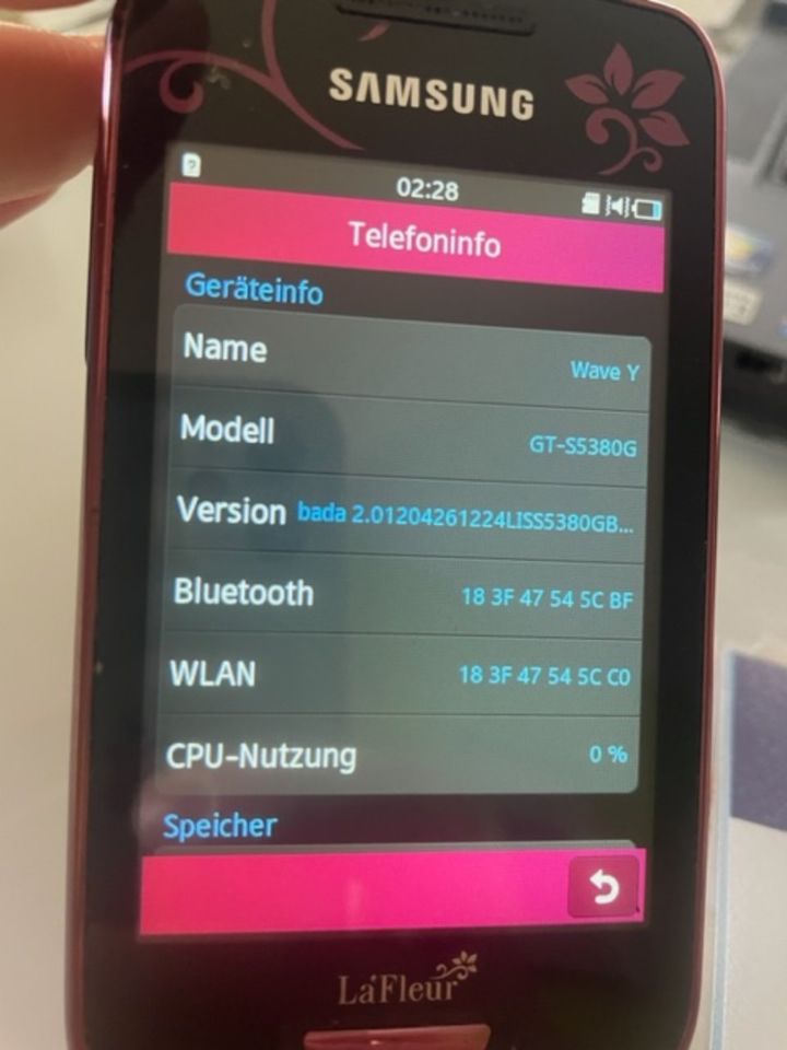 Samsung mobile La Fleur Wave Y Handy rot gut erhalten,Akku defekt in Alfter