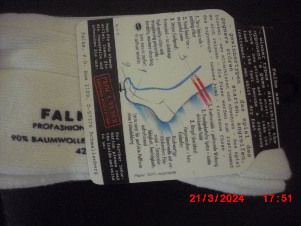 Herrensocken Tennissocken Falke ASS Gr. 44-45 in Karlsbad