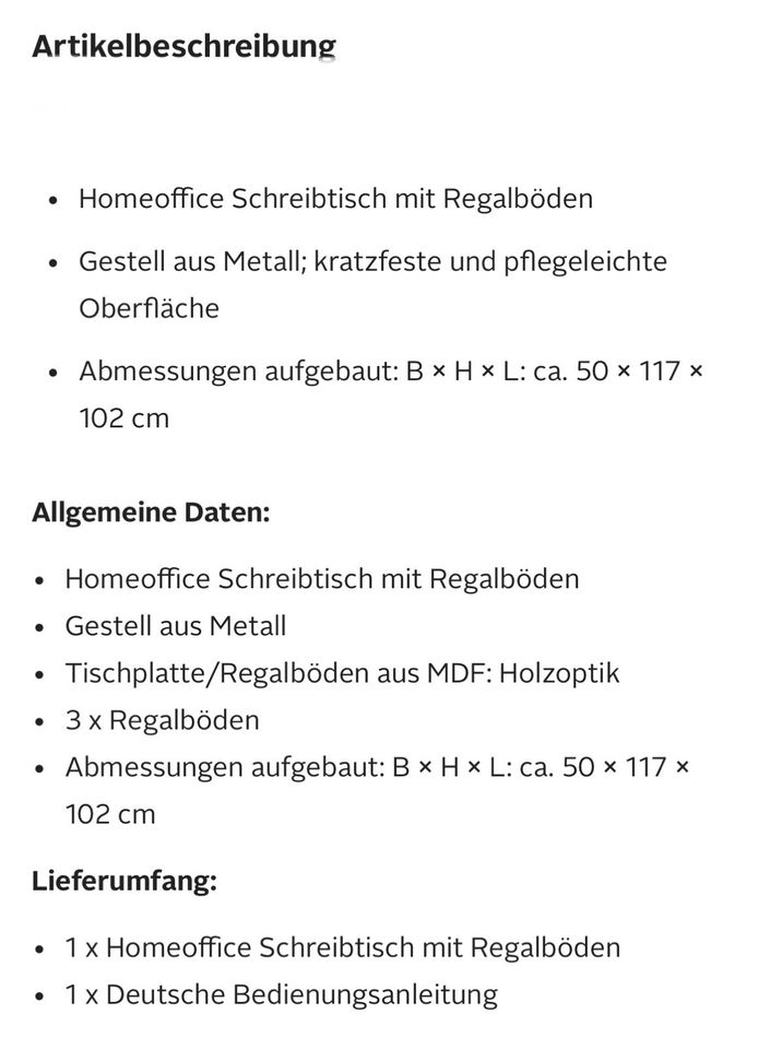 OVP Home Creation Homeoffice Schreibtisch mit seitlichem Regal in Hannover