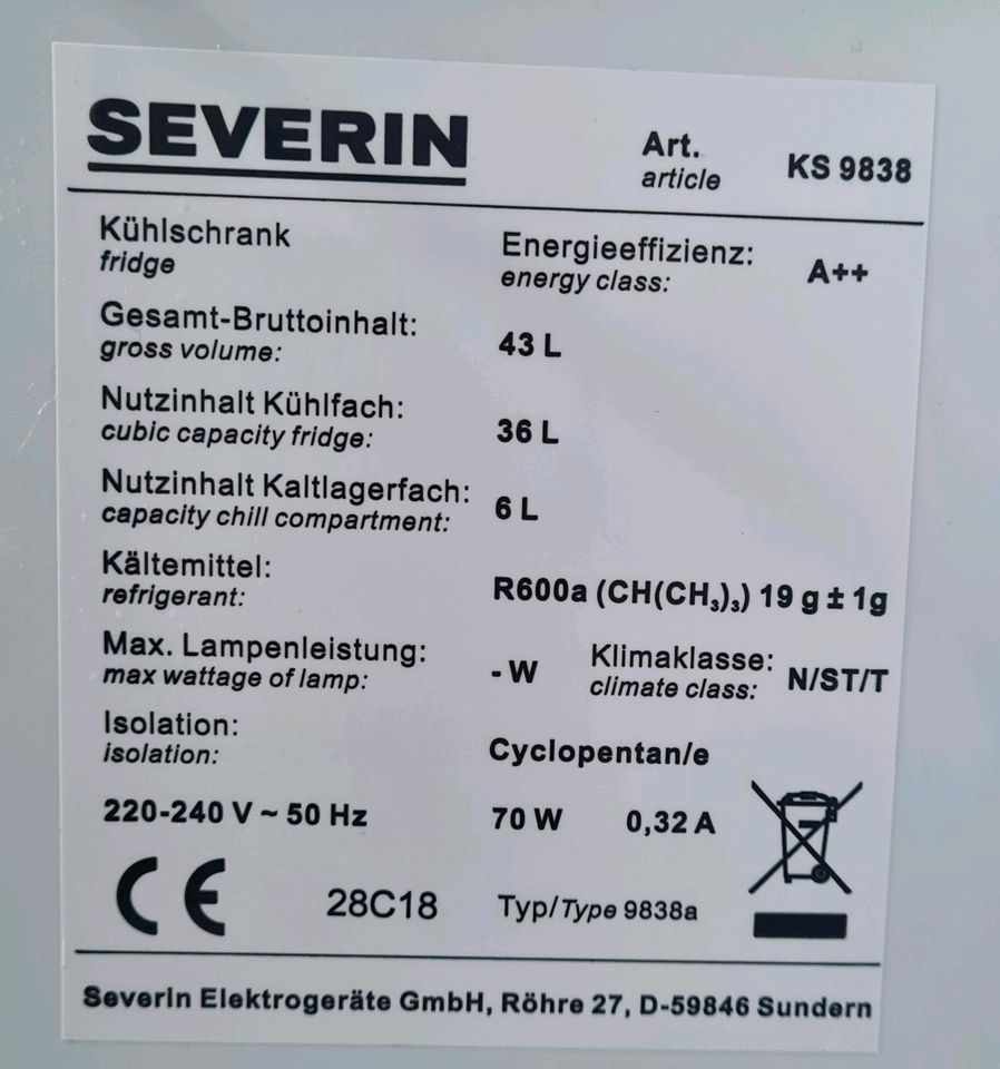 Kühlschrank Mini Severin KS9838 in Salching
