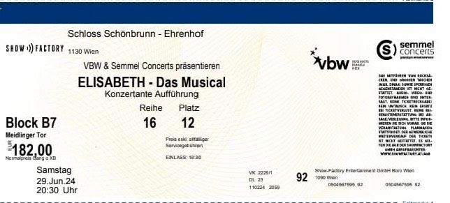 Musical Elisabeth in Wien 29.06.24 in Düsseldorf