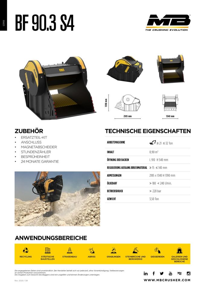 MB BF90 Backenbrecherlöffel | Brecherlöffel | 21-32t Bagger in Kolbermoor