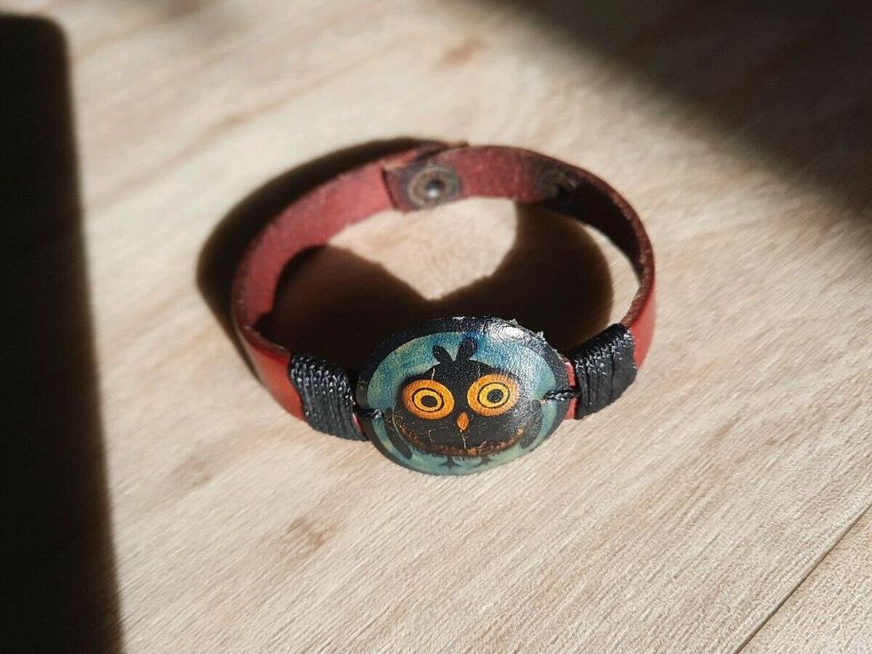 Armband, echt Leder, Eulenmotiv in Buhlendorf