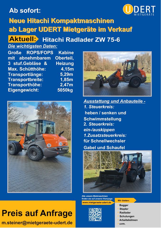 Radlader Hitachi ZW75-6 "Neu"  .. sofort lieferbar! in Dierdorf