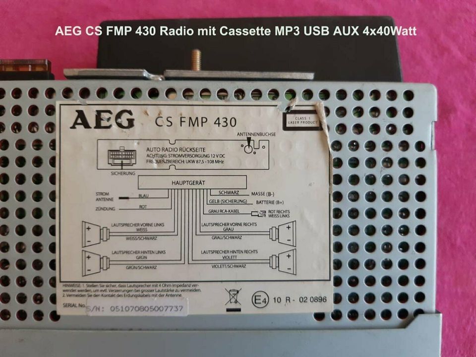 AEG CS FMP 430 Radio mit CD MP3 USB AUX 4x40Watt in Köln