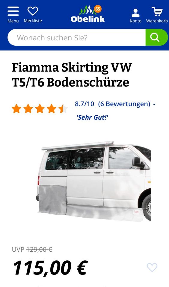 Fiamma Bodenschürze VW Bus t 5 oder t 6 - einmal genutzt in Königslutter am Elm