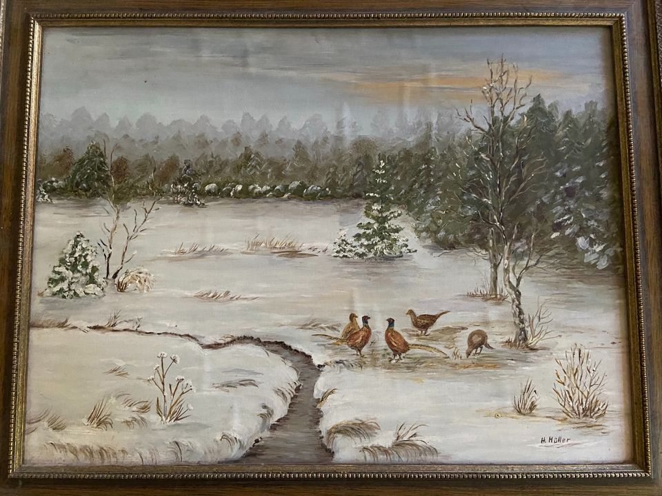 Gemälde „Fasane im Winter“ signiert H.Müller 1885-1940 in Geestland