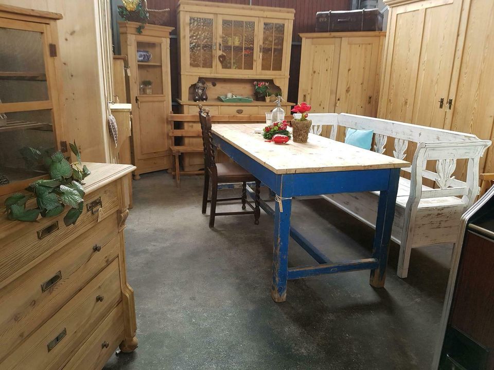 ★ ANTIK ★ Esstisch Weichholz 195cm★ Landhaus Gesindetisch Industrie Tisch Massivholz shabby chic blau von wohnART ANTIKMÖBEL in Neunkirchen-Seelscheid