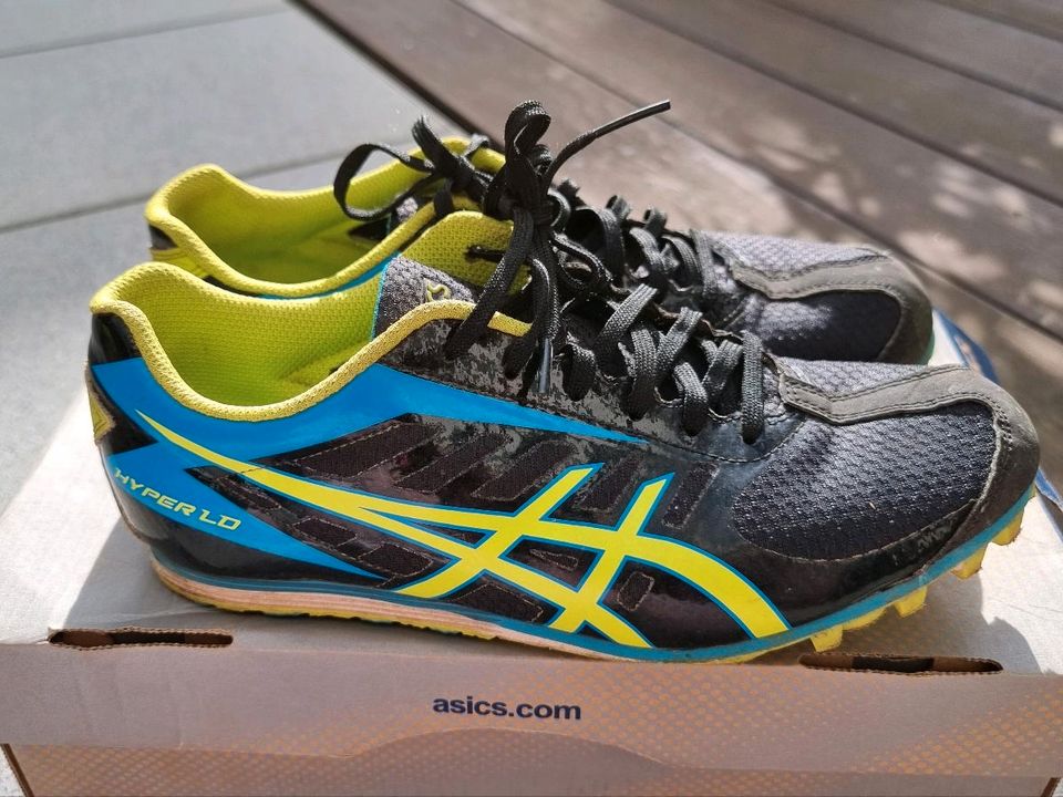 Asics Spikes Hyper LD 5, Größe 39, black/lime/blue in Hattersheim am Main