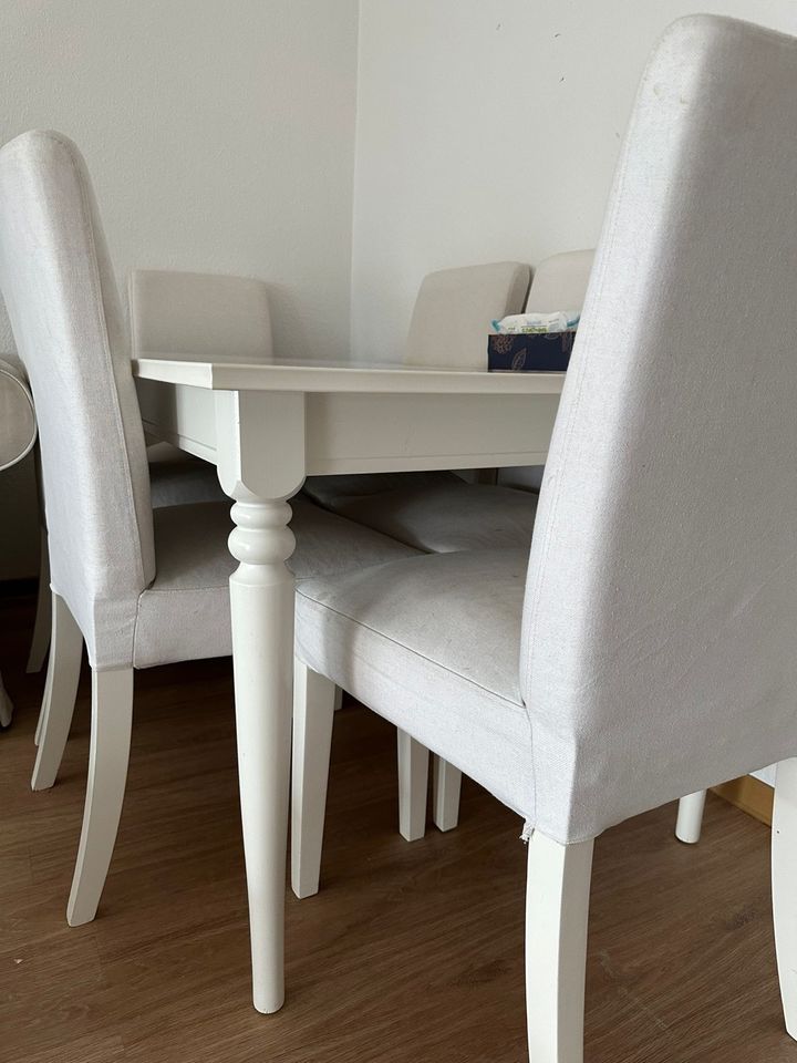 Esstisch | Ikea | inkl. 6 Stühle | | weiß | aufziehbar in Stuttgart