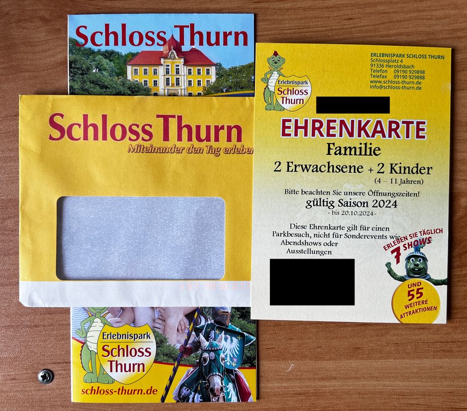 Familienkarte Schloss Thurn Freizeitpark, Ehrenkarte 2+2, 10.2024 in Herscheid
