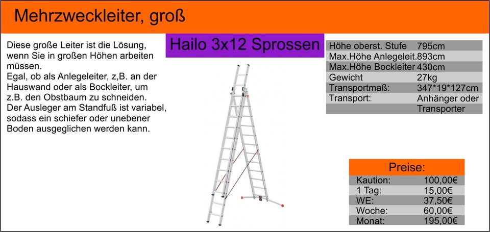 ZU VERMIETEN: Sprossenleiter, Anlegeleiter, Kombileiter, Leiter in Hemer