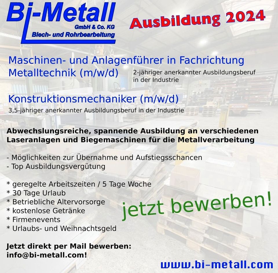 Ausbildungsplatz August 2024 Konstruktionsmechaniker Metall in Billerbeck