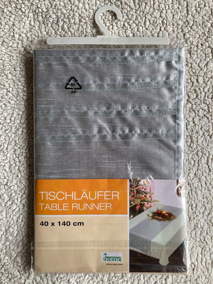 Tischläufer table runner grau silber 40 x 140 cm in Perleberg