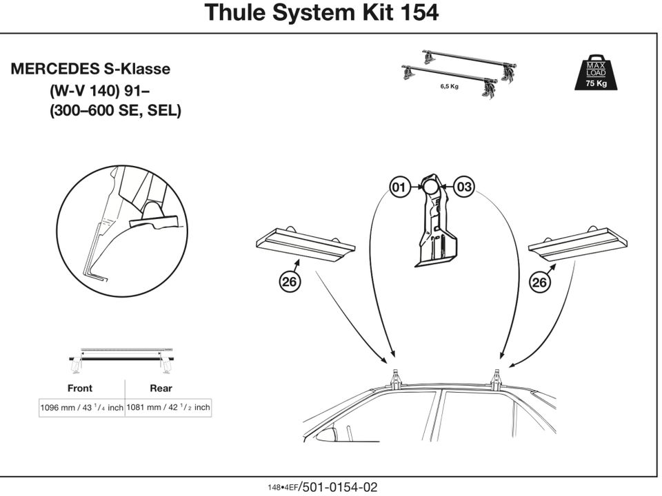 Thule Fußkit Kit# 154, Mercedes S Klasse, W140, 300- 600 SE, SEL in Berlin