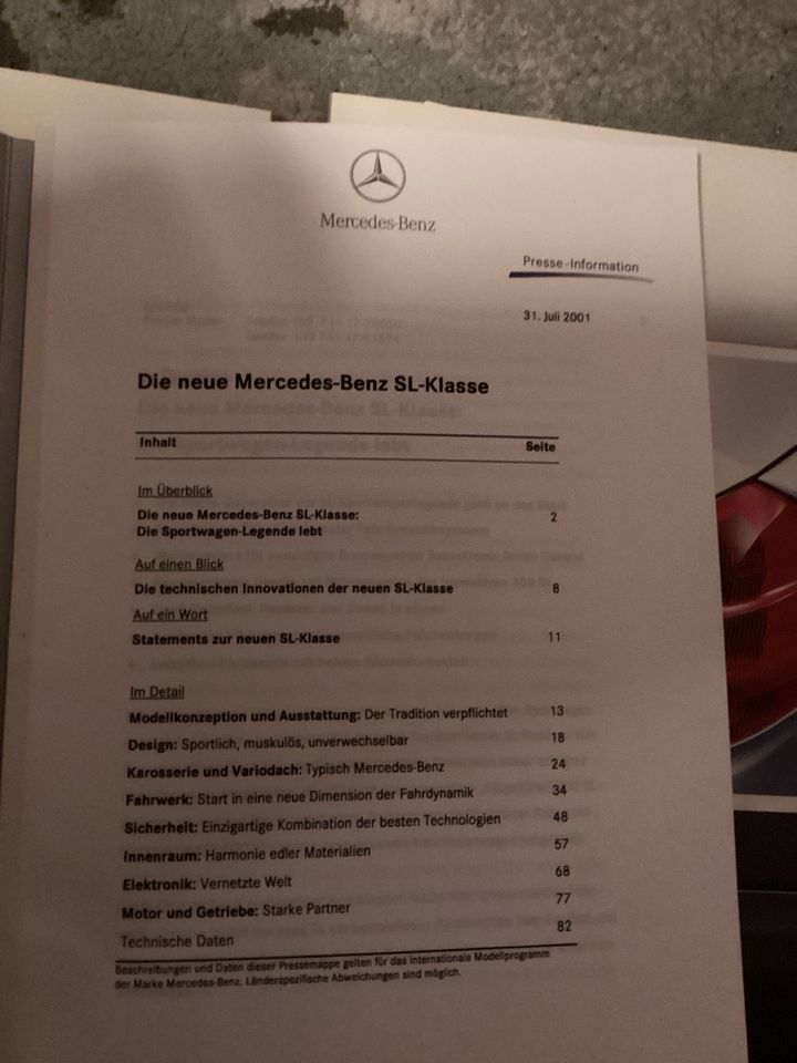 Presse Kit Einführung Mercedes SL aus 2001 in Dresden