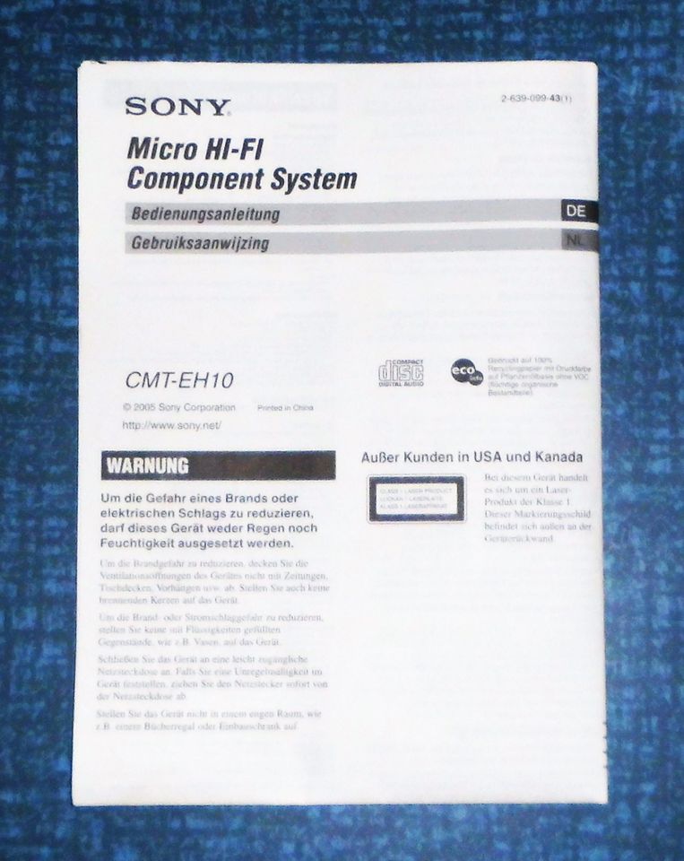 Sony CMT-EH10 Bedienungsanleitung in deutsch~~Download portofrei in Simbach