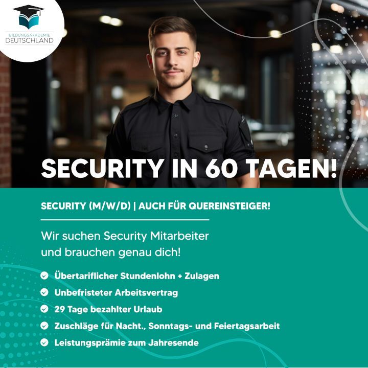 Security Weiterbildung in 3 Monaten absolvieren! (m/w/d)|job|security|quereinsteiger|sicherheitsmitarbeiter|vollzeit in Bielefeld