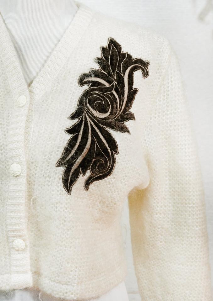 Mohair Strickjacke Gr. 36 - 42 Cardigan Creme Vintage Tracht in Siek