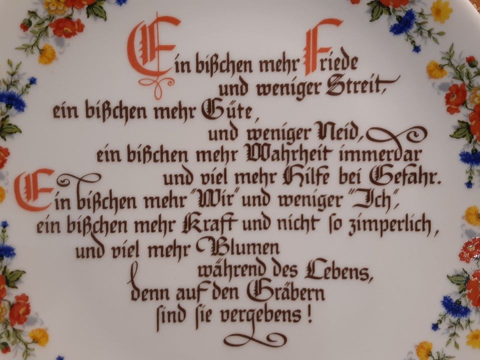 Wandteller TELLER Porzellan Gedicht Zitat Peter Rosegger Vintage in Zwoenitz