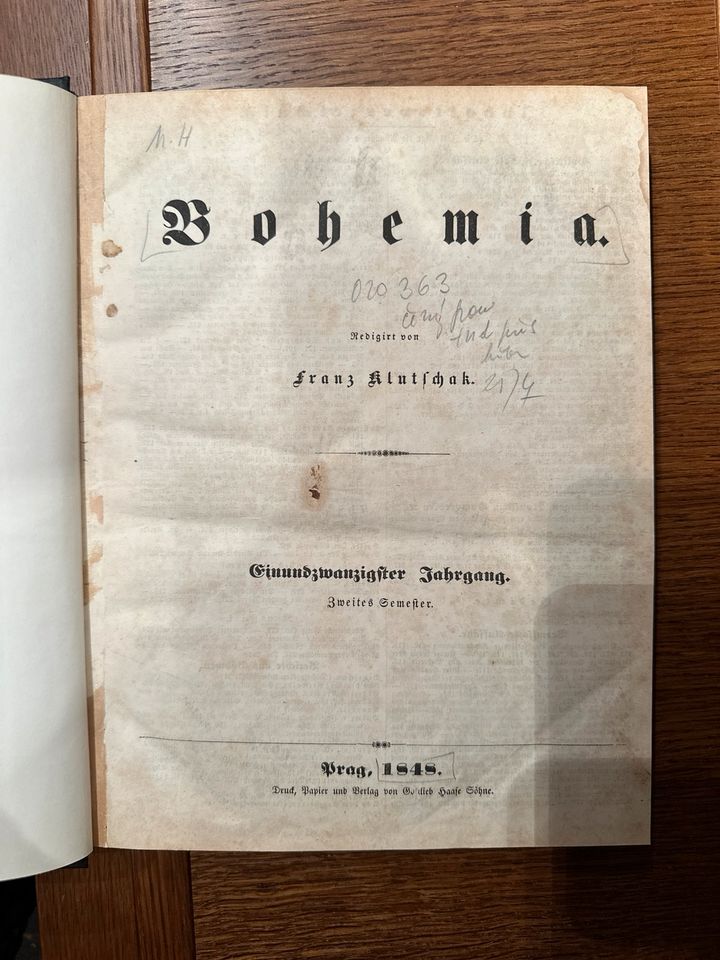 Antiquarische Zeitung Bohemia 1848 in Böblingen