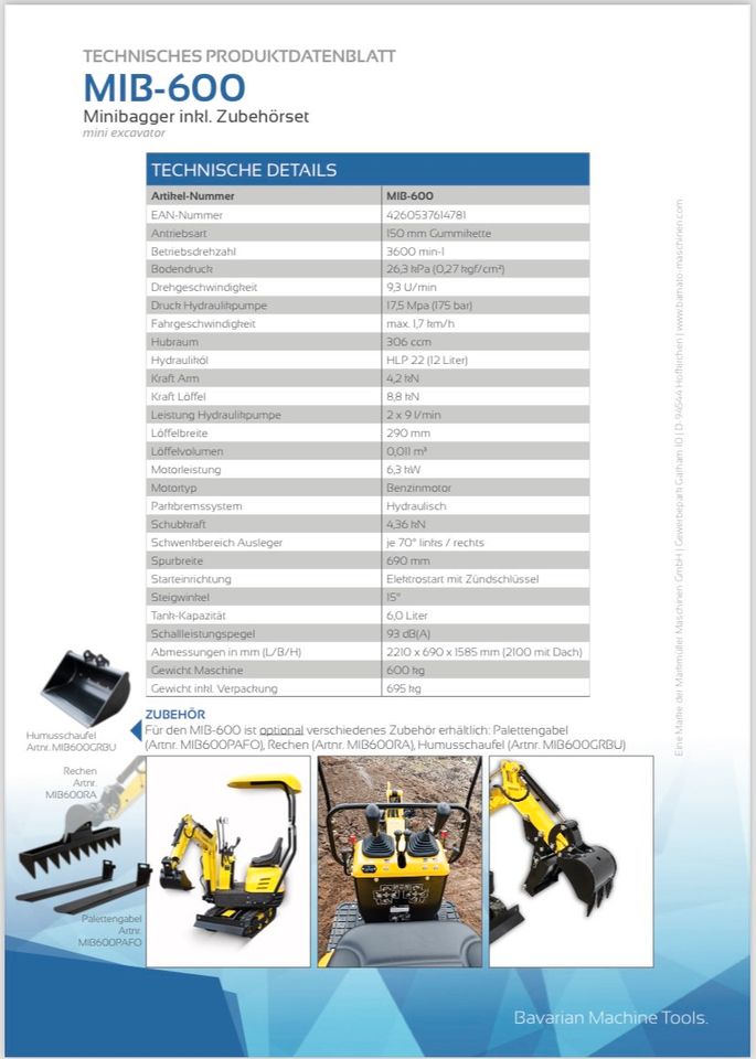 BAMATO Minibagger MIB-600 incl. Zubehörset Bagger Sachsen-Aktion in Radebeul