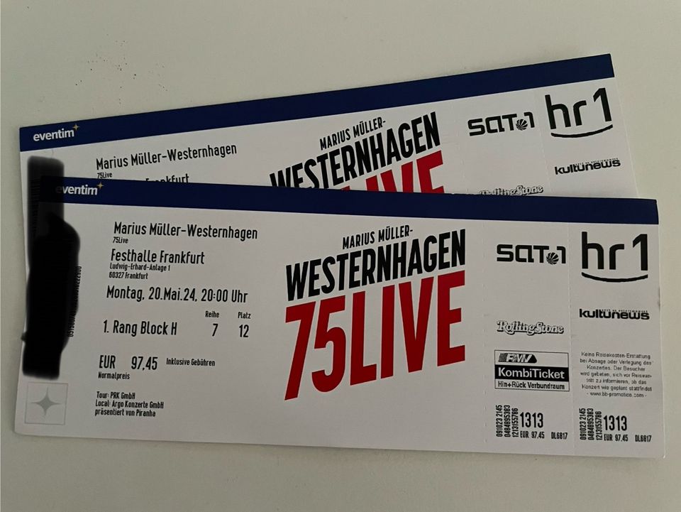2x Tickets Westernhagen 75 Live in Frankfurt in Aschaffenburg