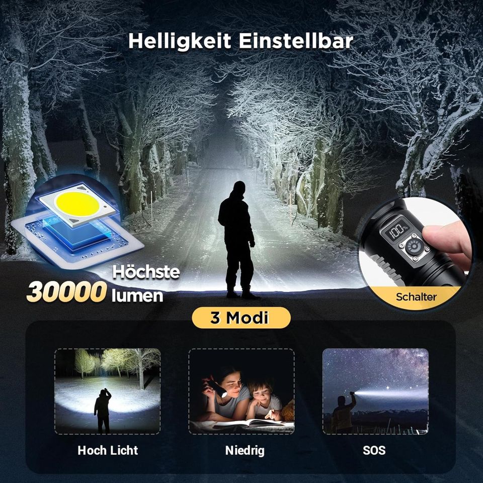 Esgofo LED 30000 Lumen Taktische Taschenlampen Aufladbar Neu in Schwerte