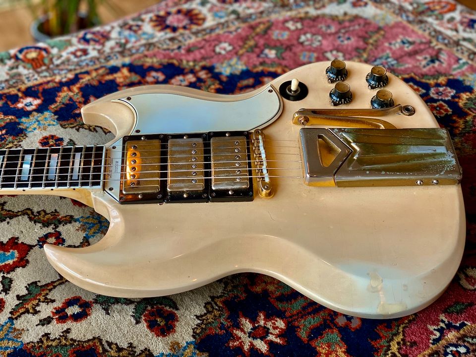 1962 Gibson Les Paul Custom SG Polaris White Sideways Vibrola in Bocholt