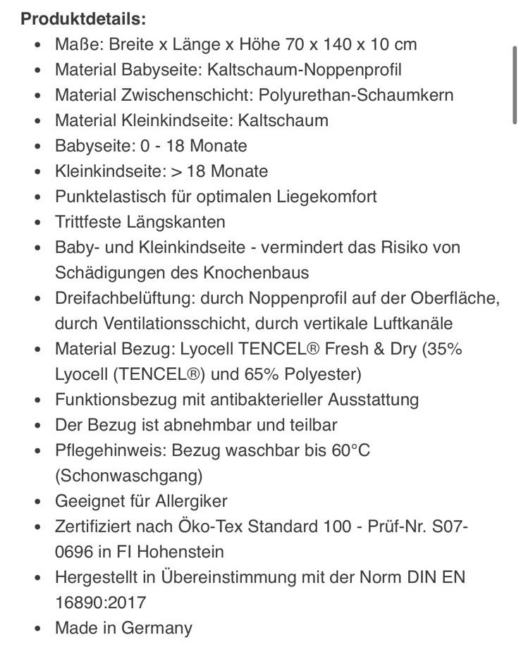Babymatratze Julius Zöllner Dr. Lübbe Air Premium (140x70) in Buseck