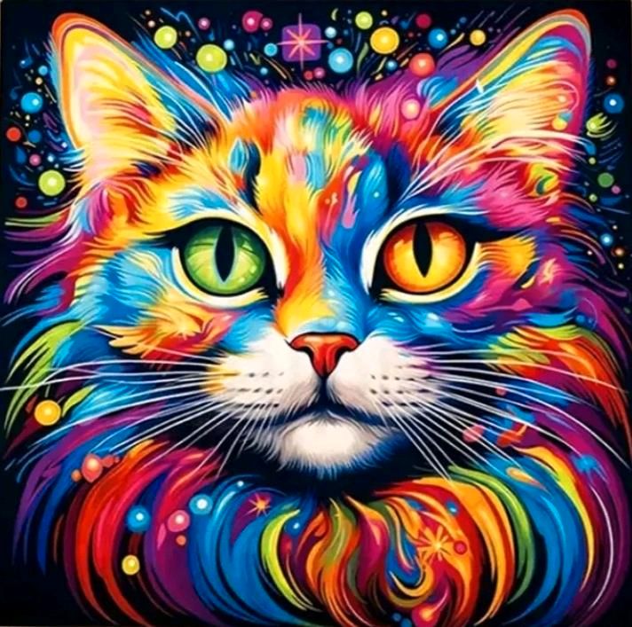 DIY Diamond painting Vollbild rund Katze bunt 25×25 in Herford